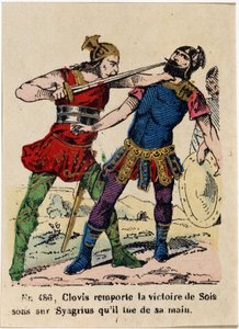 En 480, Clovis remporte Soissons sur Syagrius et tue de sa main