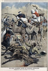 Dans le Sahara anglais : combat entre les troupes françaises et les Touaregs, illustration du journal « Le Petit Journal » du 17 mars