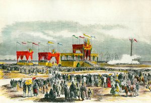 Inauguration du canal de Suez en Égypte en 1869 : le "Te Deum" chanté à Port-Saïd. Le canal a été créé pour relier la mer Rouge à la mer Méditerranée.