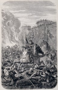 Invasion et pillage de Rome par Alaric Ier, roi des Wisigoths en 410 - dans "Histoire des papes, rois, reines et empereurs" par Lachatre, T.1