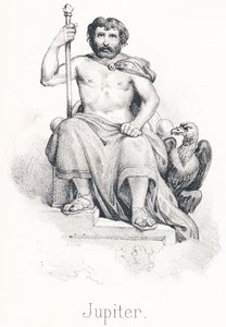 J Jupiter: Fils de Saturne et Rhéa, frère de Titan, il fut nourri par la chèvre Amalthée