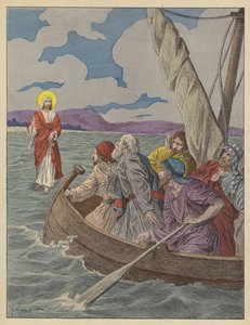 Jésus-Christ marchant sur les eaux (lithographie couleur)