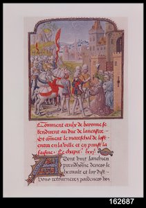 Jean de Gand reçu par les citoyens de Bayonne aux portes de la ville, extrait de la Chronique de Froissart, fin du XVe siècle