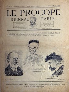 Journal du Procope, café parisien, février 1895 : portraits des poètes français Paul Verlaine, Paul Arène et Laurent Tailhade - French School