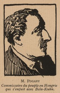 Jozsef Pogany, homme politique révolutionnaire communiste hongrois, membre du gouvernement de la République soviétique de Hongrie en 1919 (litho)