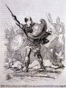 Jules César rallie ses troupes dans un combat contre les Nerviens - dans "Histoire de France" par L.-P. Anquetil - French School