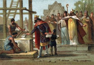 Le roi Dagobert Ier (600-639) supervisant la construction de la cathédrale Saint-Denis.