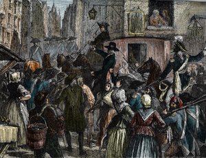 Le roi Louis XVI et sa famille emmenés au Temple (gravure en couleur) - French School