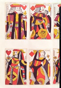Roi et Reine jouant aux cartes (gravure sur bois en couleur)