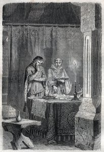 Le roi de France Charles V le Sage (1338 - 1380) consulte les devins. Gravure dans « Histoire des Papes (...) Crimes des Reines, Rois et Empereurs à travers les siècles » par Maurice Lachatre - French School