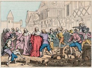 La Fronde (27 août 1648) - barricades à Paris : un garçon roturier menaçant le Président du Parlement, Mathieu Molé (1584-1656) - Président Molé malmené par les insurgés - Gravure de la fin du XIXe siècle dans « Nos Gloires Nationales - Images et récits »