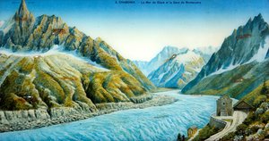 La Mer de Glace, Aiguille du Dru et station de Montanvers, vers 1900 - French School