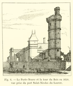 La Porte-Neuve et la tour du Bois en 1650, vue prise du port Saint-Nicolas du Louvre