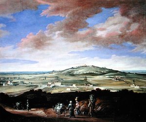 Paysage avec une ville sur une colline - French School