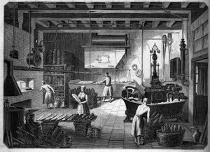 Grandes industries françaises du 19e siècle : Appareils de cuisson Drouot. Fournil de M. Courcier, rue Saint Maur à Paris. Dans « Le Monde Illustré » 1862. - French School