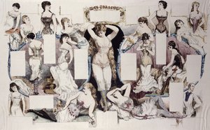 Illustrations de mise en page pour un article sur les sous-vêtements féminins, de La Vie Parisienne, c.1870 - French School