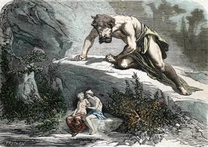 Le Cyclope Polyphème surprenant Galatée et Acis - French School
