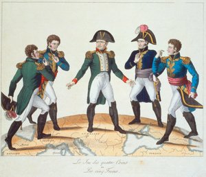 Le Jeu des Quatre Coins ou Les Cinq Frères, caricature bonapartiste représentant Napoléon et ses frères, 1808