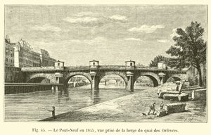 Le Pont-Neuf en 1845, vue prise de la berge du quai des Orfèvres - French School