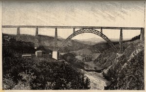 Le viaduc de Garabit - Cantal - Auvergne-Rhône-Alpes - gravure dans "PATRIE - DESCRIPTION PICTURESQUE DE LA FRANCE EN 6 VOLUMES" par Lucien Huard - fin du XIXe siècle