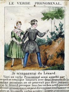 Leçon sur les verbes pronominaux. Dans « La grammaire en images », album feuillet, vers 1850