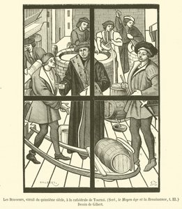 Les Brasseurs, vitrail du quinzième siècle, à la cathédrale de Tournai - French School