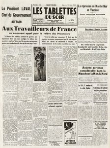 Les Tablettes du soir du 24/06/1942 - LAVAL CHEF DU GOUVERNEMENT S