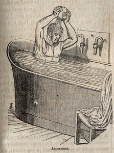 Les gestes du bain - Hygiène au 19ème siècle - homme dans une baignoire - gravure dans "La Santé Universelle - Guide Médical des Familles" 1852