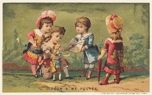 Leçon à ma poupée, fin du 19e siècle (chromo)