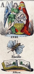Lettre A comme Ange, Abeille et Album. Un ange protecteur près d