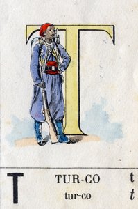 Lettre T comme turco. Alphabet militaire. Imagerie d