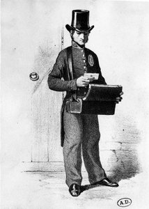 Porte-lettres : facteur vers 1850 - gravure, Bibl. des Arts déco