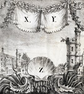 Lettres X, Y et Z : Paris en 1500 - "Alphabet Pittoresque des Monuments de Paris" vers 1840 (gravure) - French School