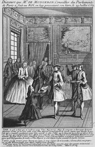 Louis Basile Carré de Montgeron offrant son livre sur le diacre François de Paris et les Convulsionnaires de Saint-Médard au roi Louis XV, 1737