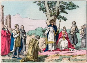 Louis IX, dit « Saint-Louis » (1214-1270) rend justice à tous ses sujets dans le Bois de Vincennes - Saint Louis (1214-1270) rend justice - Gravure de la fin du XIXe siècle dans « Nos Gloires Nationales - Images et récits » - French School