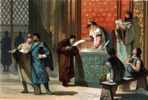 Louis VI dit Le Gros (1081-1137) a donné les chartes de poste des communes. Chromolithographie vers 1890
