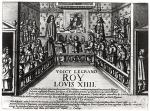 Louis XIV (1638-1715) rendant justice (xylographie) - French School