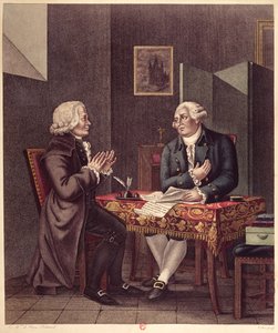 Louis XVI lisant son testament à Guillaume de Lamoignon de Malesherbes dans le Temple, 25 décembre 1793 - French School