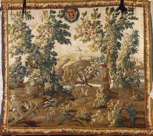 Tapisserie Louis XV Verdure Aubusson, avec les armoiries de Cluny