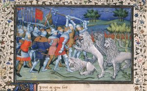 Alexandre le Grand (356-323 av. J.-C.) combat des lions blancs, de 