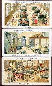 Fabrication du chocolat, image publicitaire pour le chocolat Moreuil, vers 1900 - French School