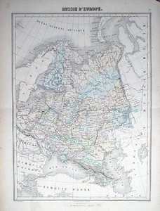Carte représentant la Russie européenne, c.1840 (gravure en couleur) - French School