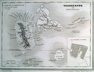 Carte de la Guadeloupe et de ses dépendances. Gravure du 19ème siècle. Chartres, Musée des Beaux-Arts - French School