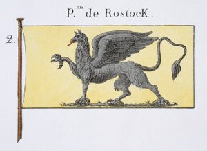 Drapeau maritime avec emblème de griffon indiquant le blason de Rostock, d