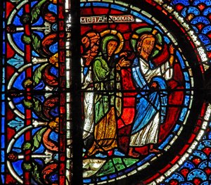 Fenêtre de Marie-Madeleine : Marie, Marthe et Jésus vont à la tombe de Lazare