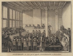 Réunion des collégiants à Amsterdam, Pays-Bas (gravure)