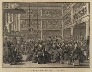 Cérémonie de baptême mennonite (gravure)