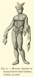 Mercure, figurine en bronze trouvee dans la Seine, a Paris, en 1849 (engraving)