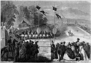 Carrousel militaire exécuté par les élèves de Saint-Cyr. Morbihan (56), 31 août 1861. Gravure dans « Le Monde Illustré » n°230 du 7 septembre 1861.