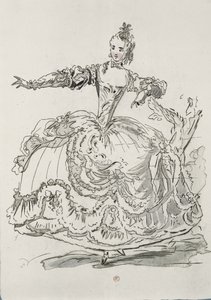 Mlle Puvigne en La Statue Vivante, dans Pygmalion, un livret de Lamotte, composé par Jean-Philippe Rameau (1683-1764) 1748 (gravure en couleur) - French School